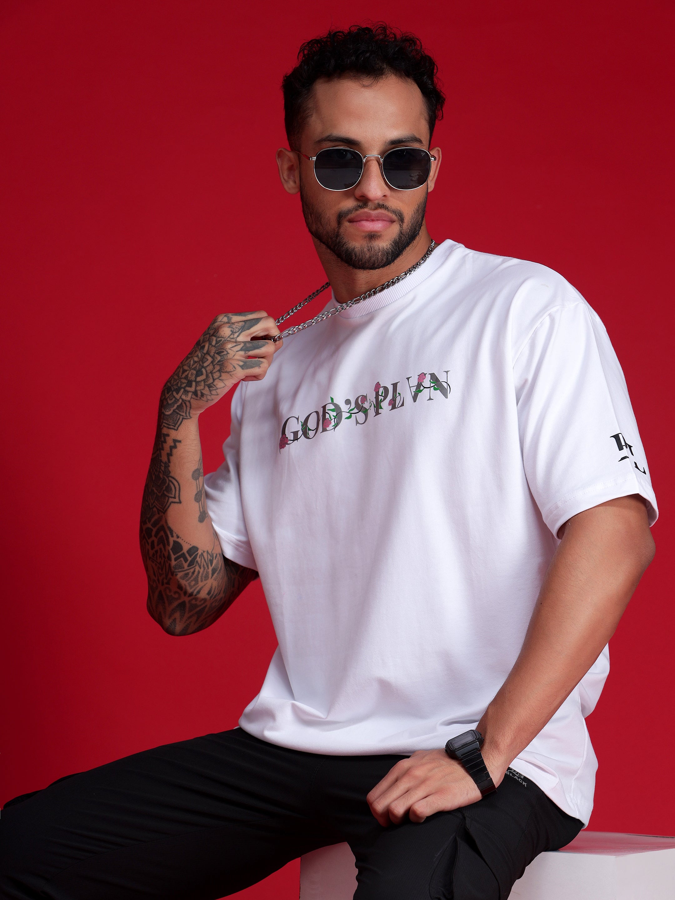 GOD'S PLAN WHITE OVERSIZE UNISEX TSHIRT